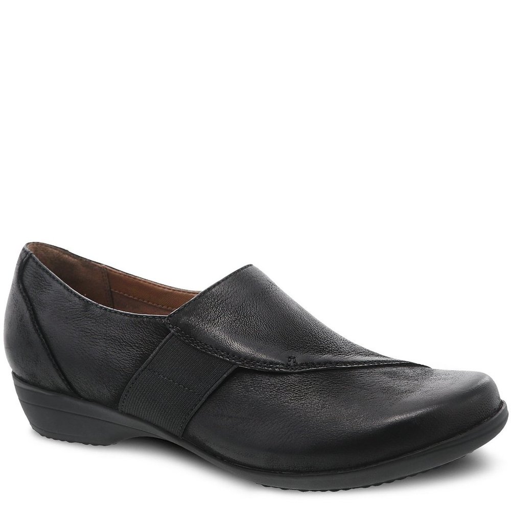 Dansko Fae- Black Leather Slip-On Loafer Shoe